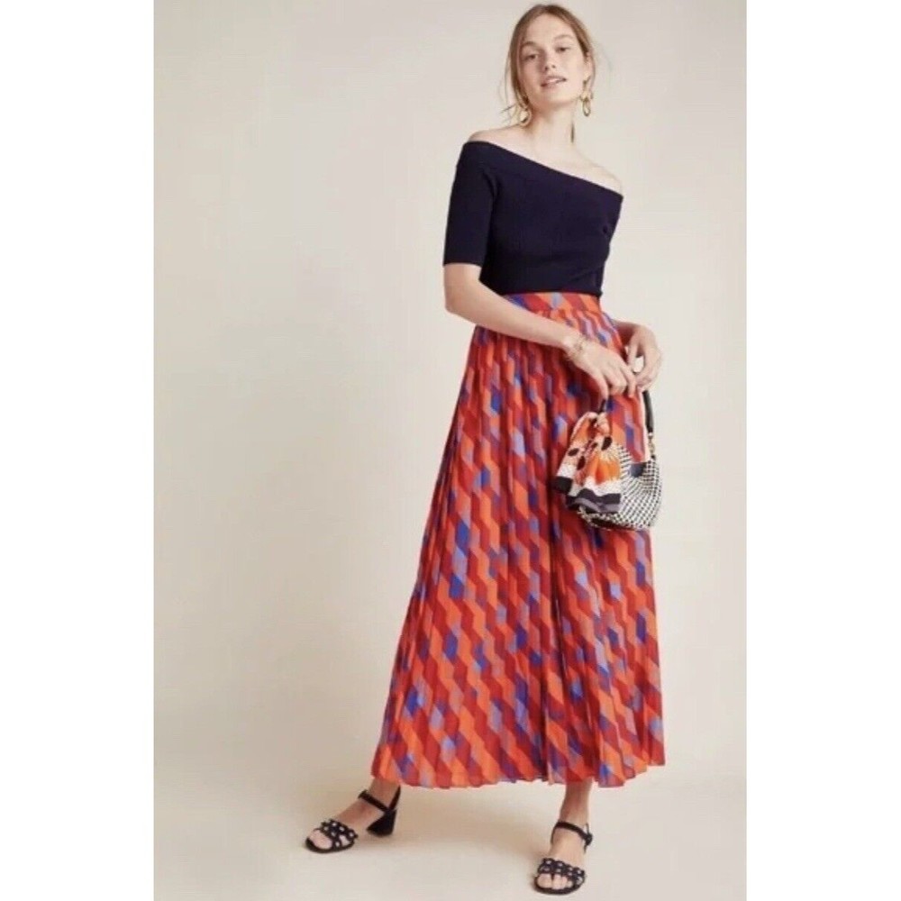 Anthropologie Red and Blue Maxi Skirt